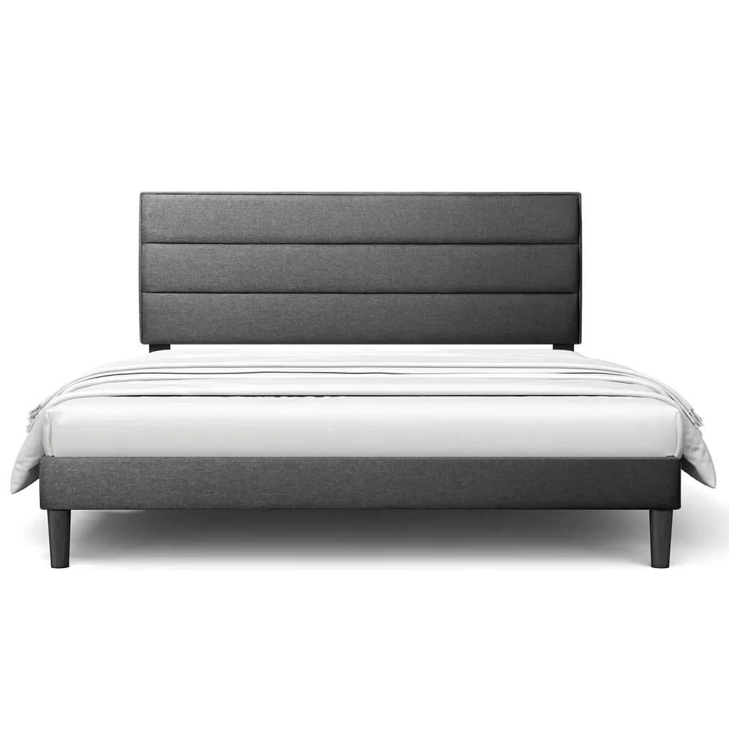 Full Size Bed Frame Modern Horizontal Panel Upholstered Low Profile Platform