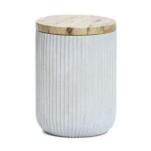 LuxenHome Gray Cement and Faux Wood Top Indoor Outdoor Side and End Table with Storage