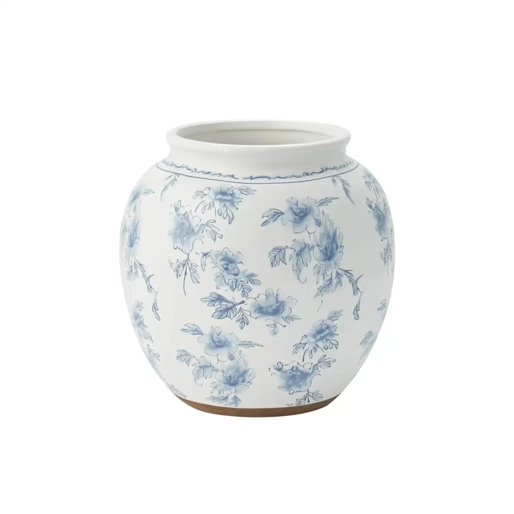 My Texas House 8_ Blue Floral Round Ceramic Vase