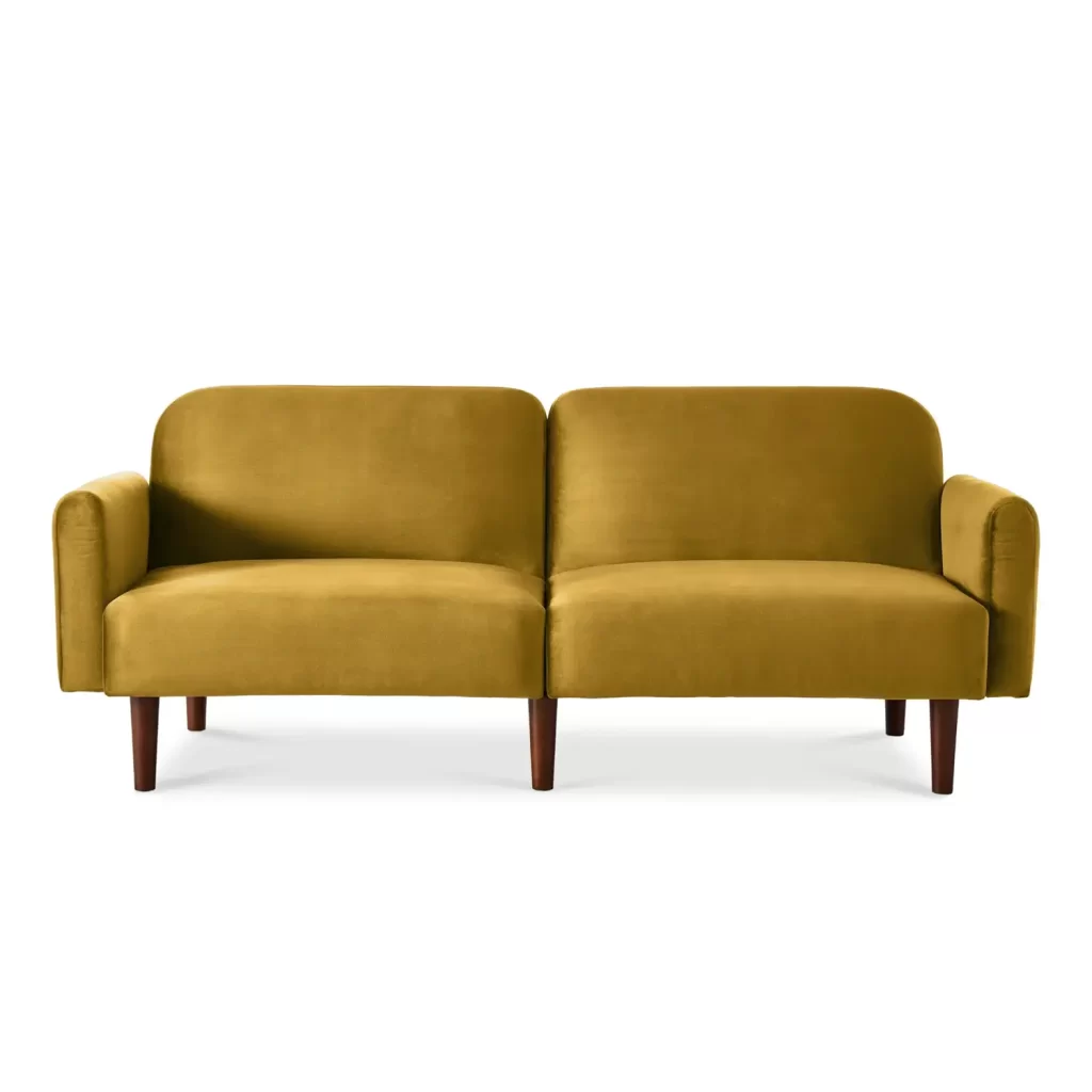 Best Choice Products Curved Convertible Futon, Velvet Fabric Split-Back Sleeper Bed - Antique Gold